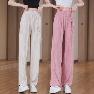 窄版阔腿裤女夏季薄款2026新款高腰显瘦松紧垂感冰丝直筒休闲裤子