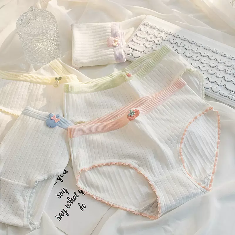 日系甜美木耳边撞色纯棉内裤内裆少女内裤中腰透气夏季三角裤学生