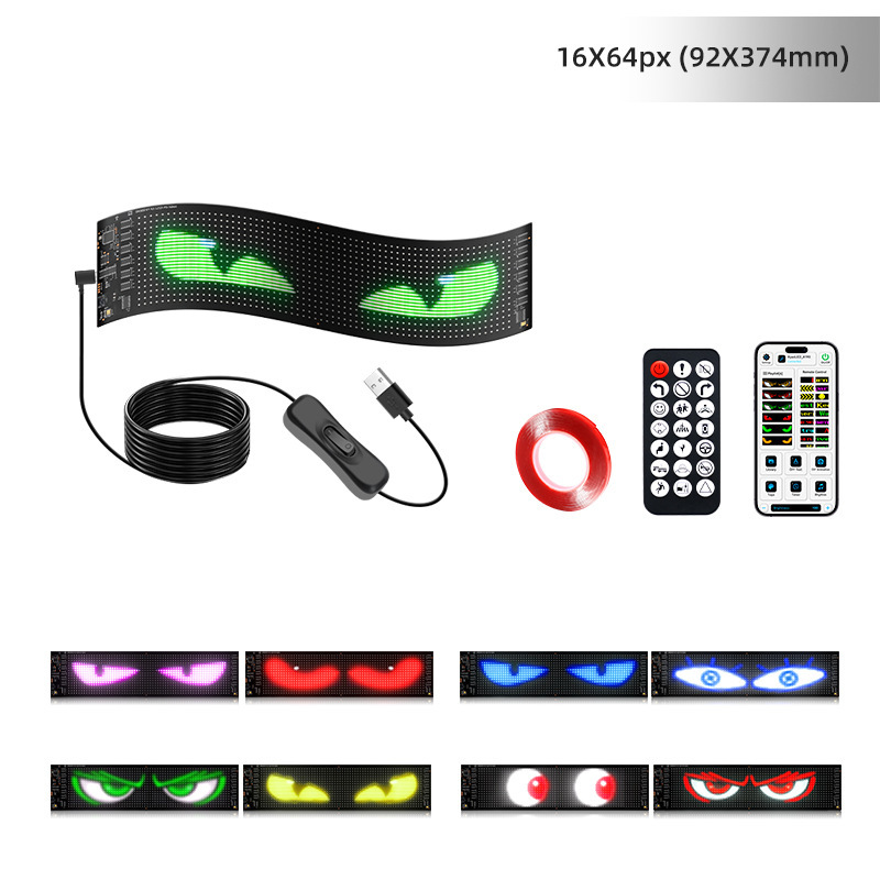 Pantalla blanda USB automóvil pantalla de publicidad flexible APP Bluetooth ventana trasera vidrio emoticon ojo del diablo pantalla LED