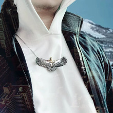 复古钛钢链霸气雄鹰展翅吊坠项链 男士个性首饰 嘻哈夜店流行饰品