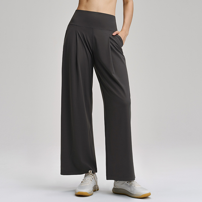 Pantalones deportivos de piernas anchas de mujer ocio rápido secado respirable Lulu pantalones de fitness elásticos cintura alta desnuda sensación suelta pantalones de 30 " image 7