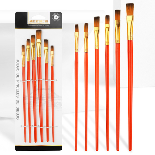 Gouache brush 6 set transparent rod nylon hair hand-painted art row brush painting flat head oil brush