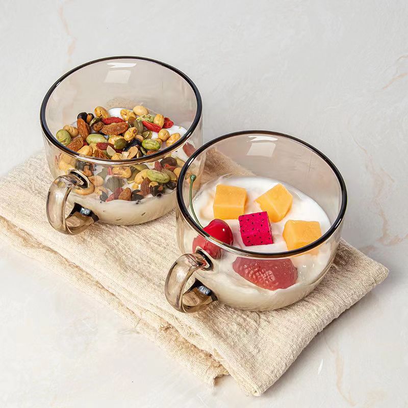 Bulk Wholesale Household Breakfast Cups with Handles, Glass Milk Cups, Heatproof Glass Coffee Cups, Oatmeal Cups