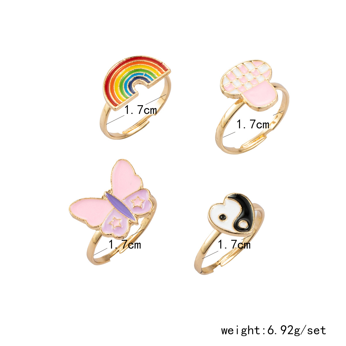new cute cartoon heart-shaped butterfly ring personality simple dripping rainbow open ring