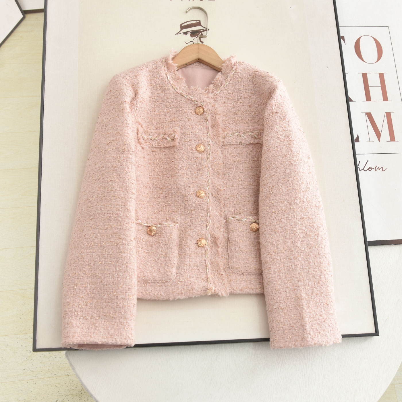 Fragrance's 2025 New Autumn Style French Style Ladylike Round Neck Tweed Pink Small Fragrant Style Jacket for Women