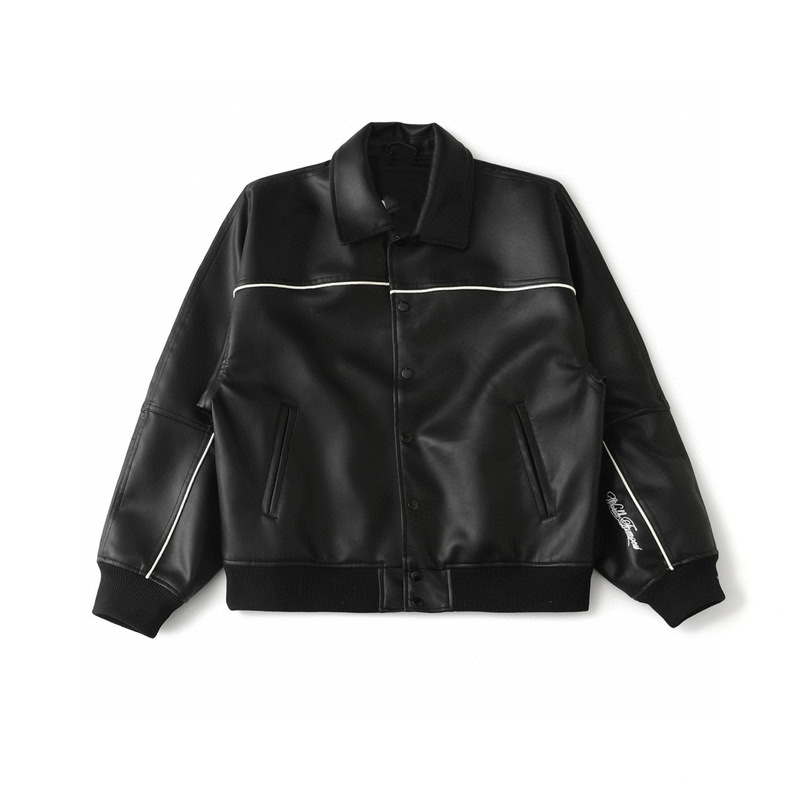 Co-Branded Leather Varsity Jacket with Embroidered Logo on the Back, Unisex Wholesale