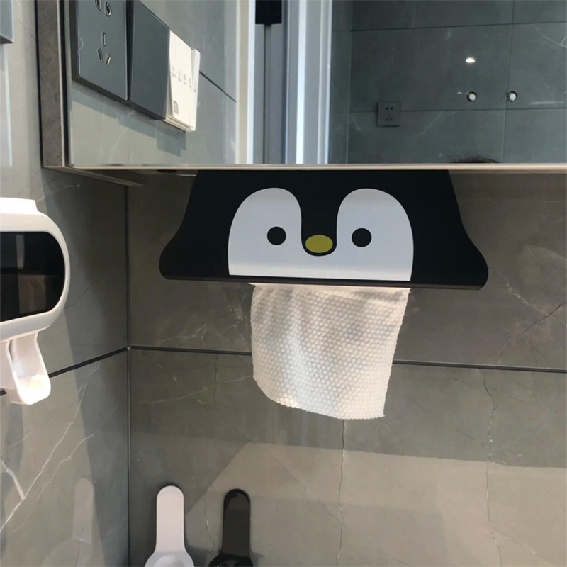 ペンギン洗面タオル収納ケース壁掛け式高颜値トイレ鏡盤下穴なしキッチンティッシュ逆さまケース|undefined