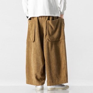 2024 autumn plus size port style retro corduroy straight leg pants overalls Chinese style a generation of hair