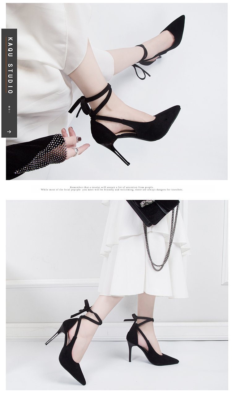 Wiosna/lato 2023 Nowe cienkie sandały na obcasie z sznurowadłami damskie koreańskie seksowne wysokie obcasy_voghion.com