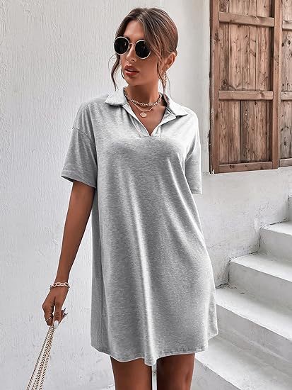 Women's Regular Dress Simple Style Turndown Short Sleeve Solid Color Knee-Length Daily display picture 17