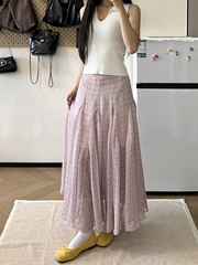 【现货】2025粉格半身裙女夏季垂感薄款雪纺格纹显瘦气质a字长裙