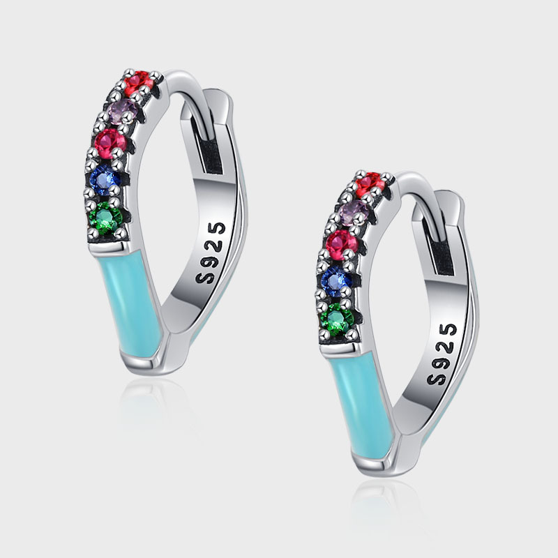 1 Paire Élégant Multicolore Argent Sterling Époxy Incruster Strass Des Boucles D'oreilles display picture 1