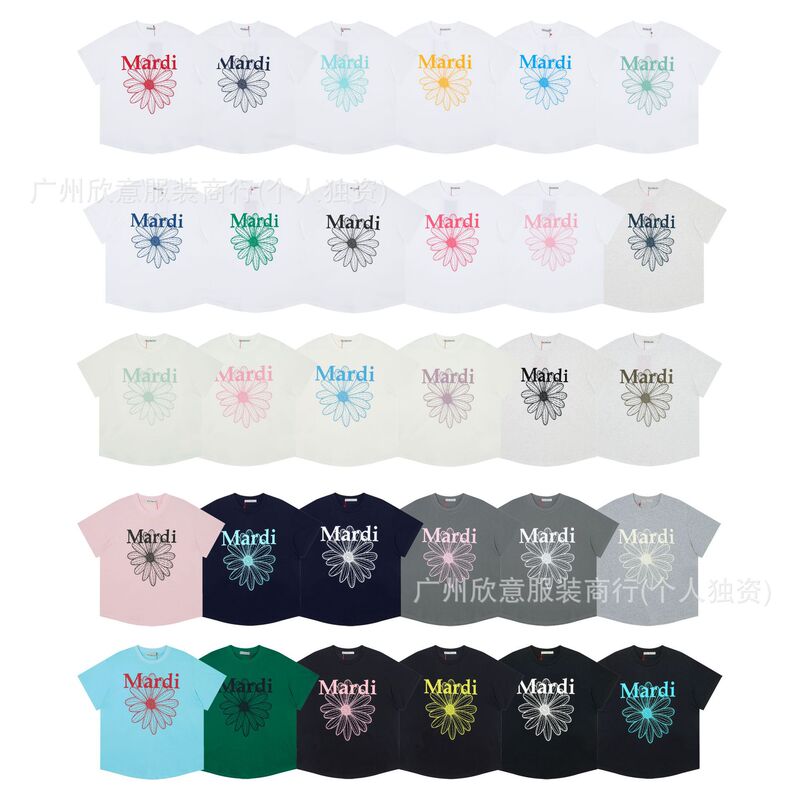 In-Stock Korean Trendy Brand Mardi Daisy Dog Short-Sleeve T-Shirt, Pure Cotton, Loose Fit, Small Daisy Design, Same Style as Kim Go-Eun, Round Neck