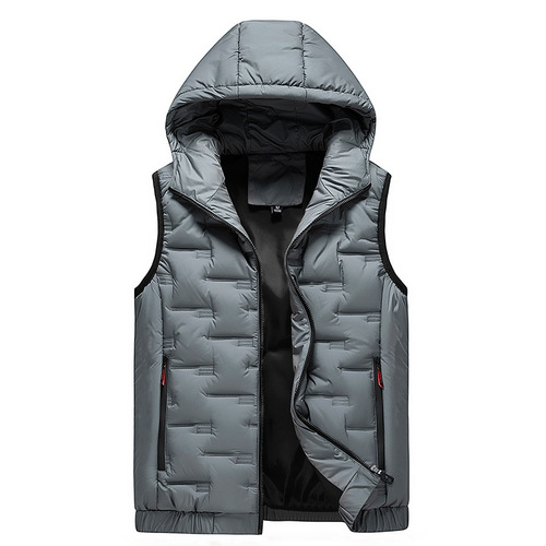 Men's winter warm coat, quilted outerwear for autumn and winter, padded and thickened hooded vest coat