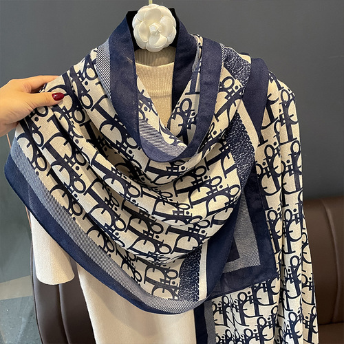 new style letter fashion silk scarf women's multi-functional scarf sun protection shawl for autumn and winter cotton and linen scarf