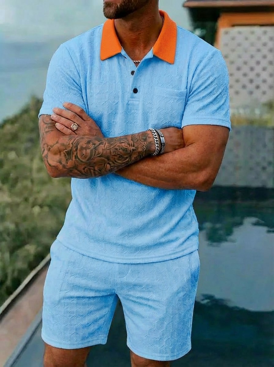 Men's Clothing Summer Fashion Breathable Color Blocked Pocket Short Sleeved Shirt Sports_viptrois.com