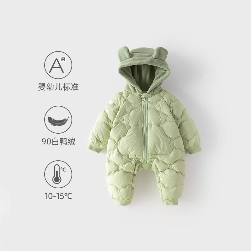Baby's one-piece jacket down jacket winter thickened baby's hooded down jacket baby's clothes warm climbing clothes for going out