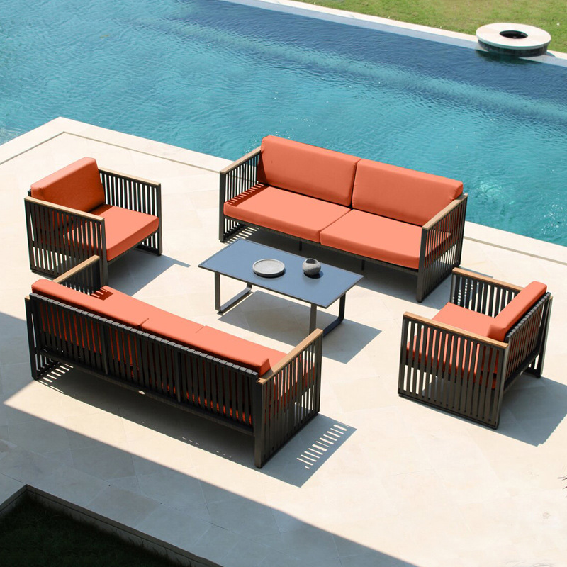 Sofá al aire libre Patio al aire libre Balcón al aire libre Aleación de aluminio Cuerda de teca Tejida Ocio Silla de ratán Muebles de jardín