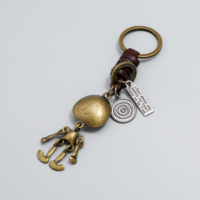 Creative Skeleton Pendant PU Leather Key Chain Woven Key Chain Vintage Artificial Jewelry