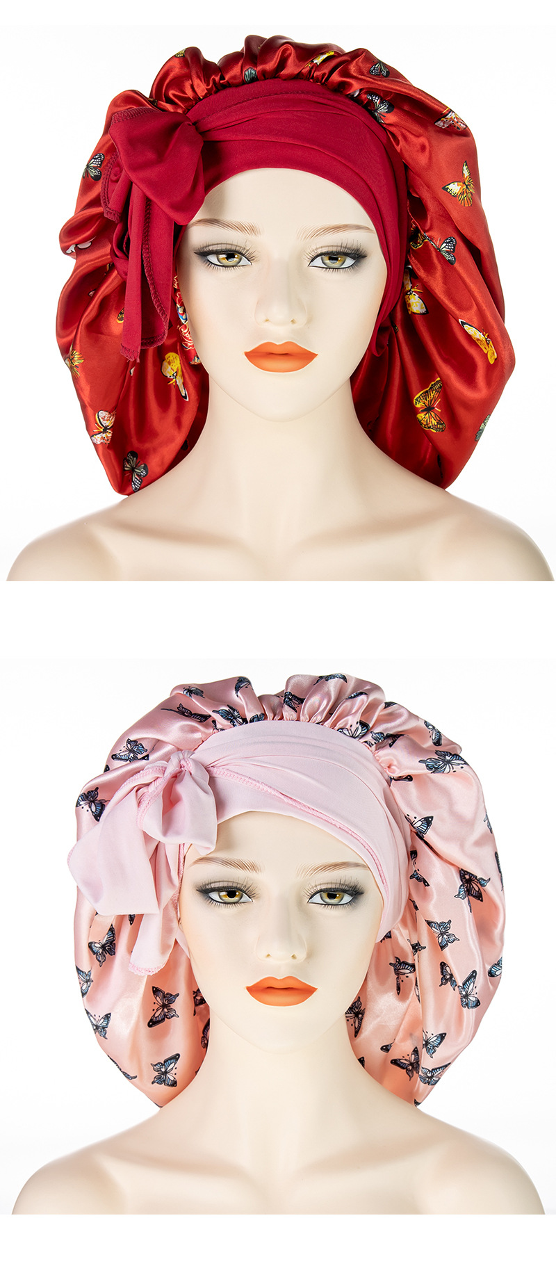 Unisex Hair Care Wide Brim Long Tail Extra Large Shower Cap Fashion Print Ladies Large Satin Night Cap_voghion.com