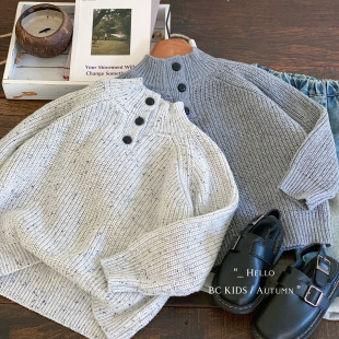 Children's Sweater Bangcheng 2025 Autumn New Neck Slit Sweater Lazy Loose Soft Waxy Top My0057