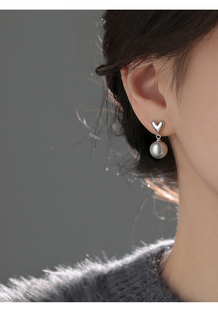 1 Pair Elegant Simple Style Heart Shape Inlay Sterling Silver Pearl Drop Earrings display picture 4