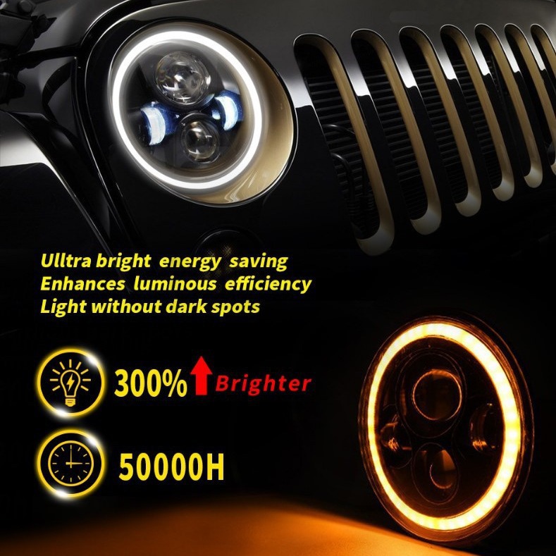 Wrangler 7-inch 60W 4-bead angel eye off-road vehicle headlight cross-border modification LED headlight for Harley motorcycle