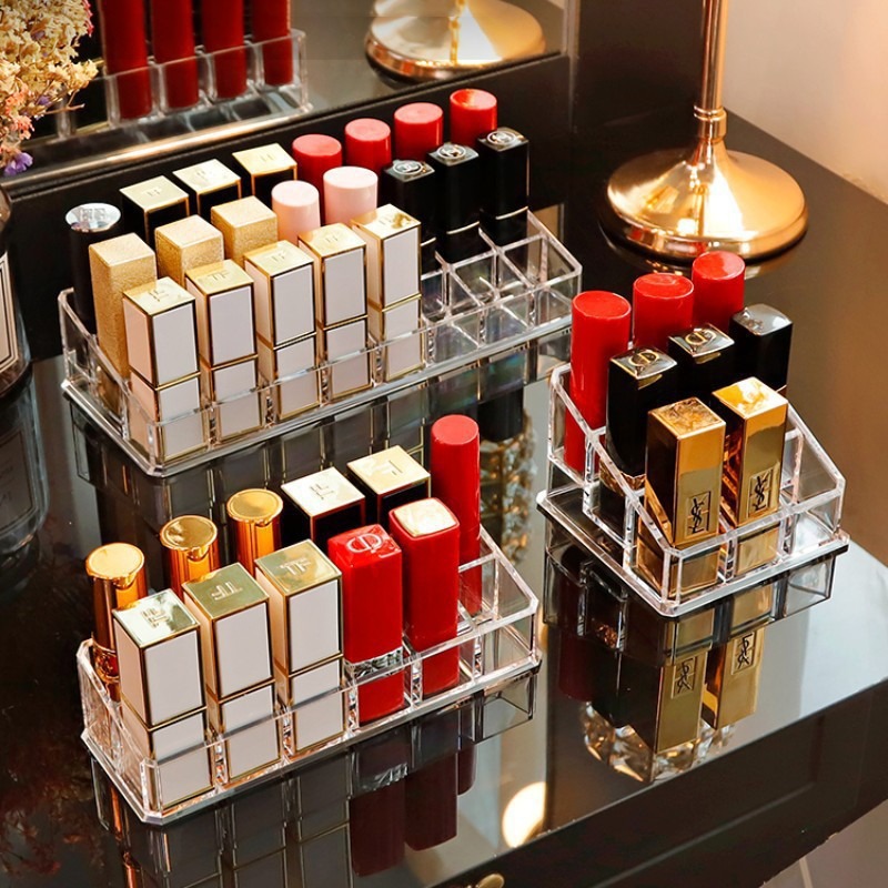 Girls' Desktop Lipstick Rack, Bedroom Storage Rack, Transparent Lipstick Storage Rack, Organizing Box, Plastic Cosmetics Storage Box