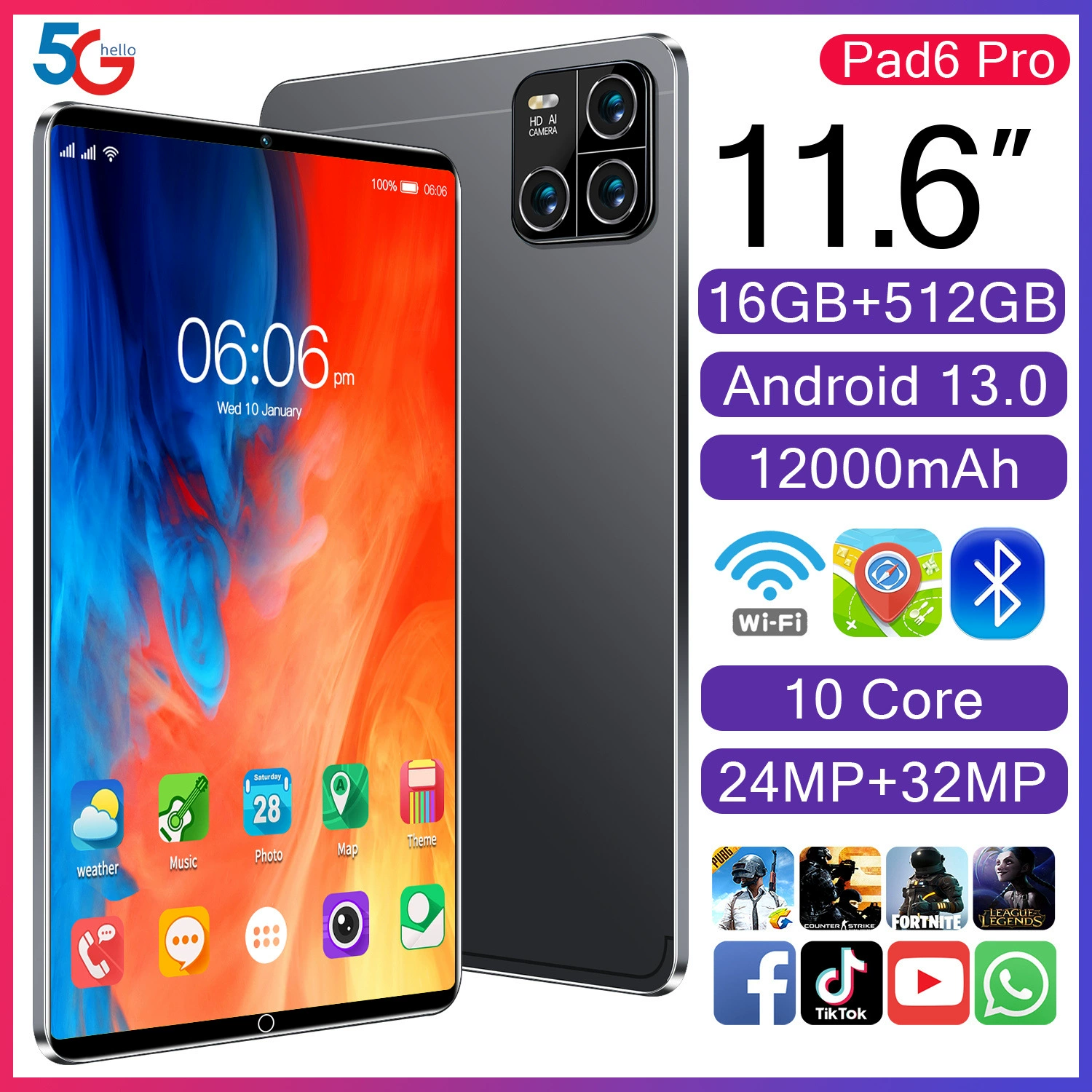 Планшетный ноутбук pro, 5G, Android, pro16, 512 ГБ