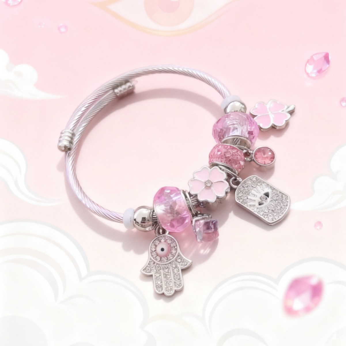 Brote transfronteriza Panjia brazalete de acero inoxidable diamante rosa aleación ojo del demonio mano de Dios joyas de tetrahedron