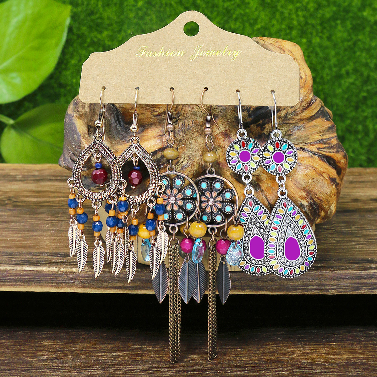 Drop Earrings, Earrings Classification 1 Set Quantity 1 Set Retro Color Block Tree Leaves Tassel Alloy Women's Drop Earrings Earrings