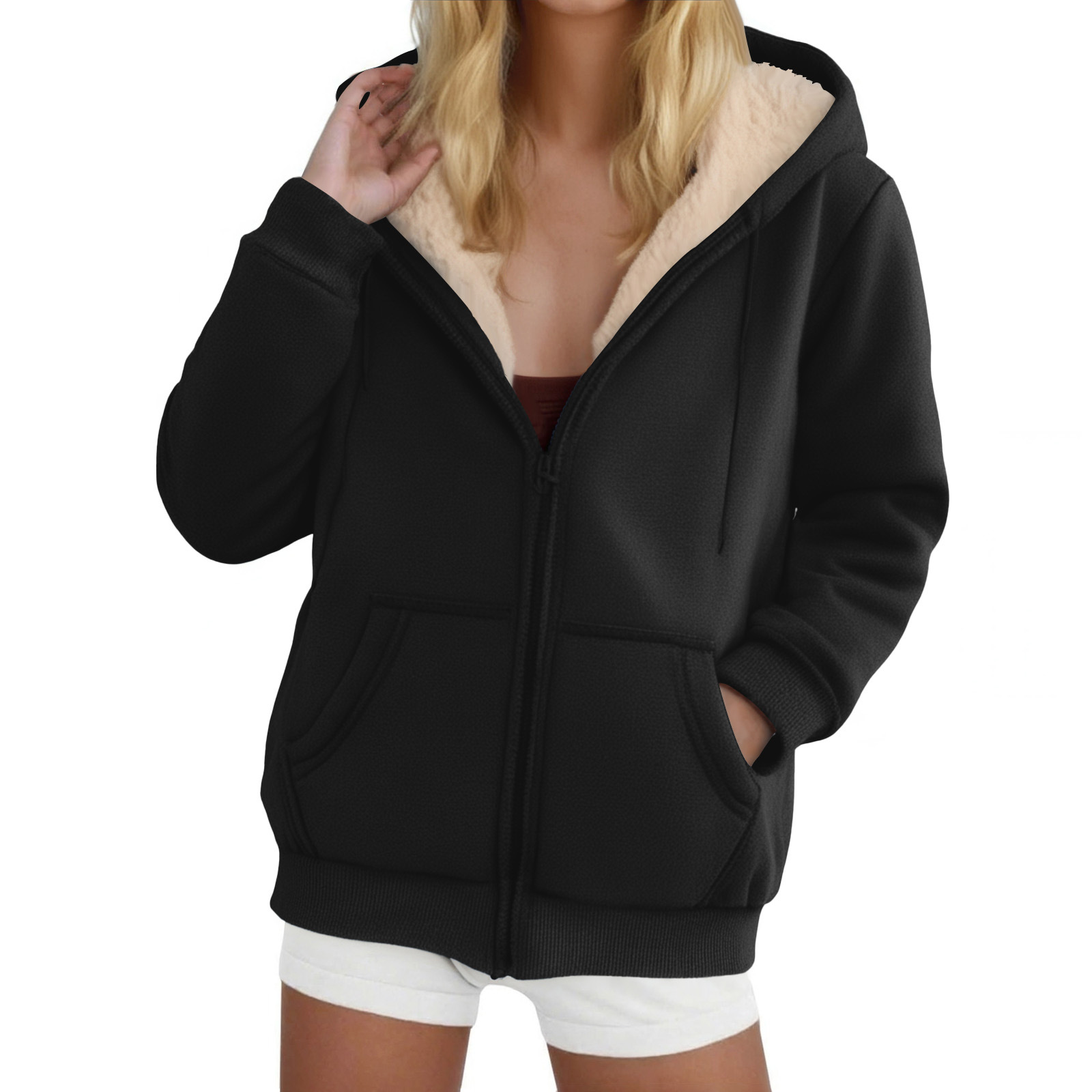 Chaqueta de piel de cordero para hombre y mujer, sudadera gruesa de terciopelo, cárdigan con capucha y parte superior colorida._voghion.com