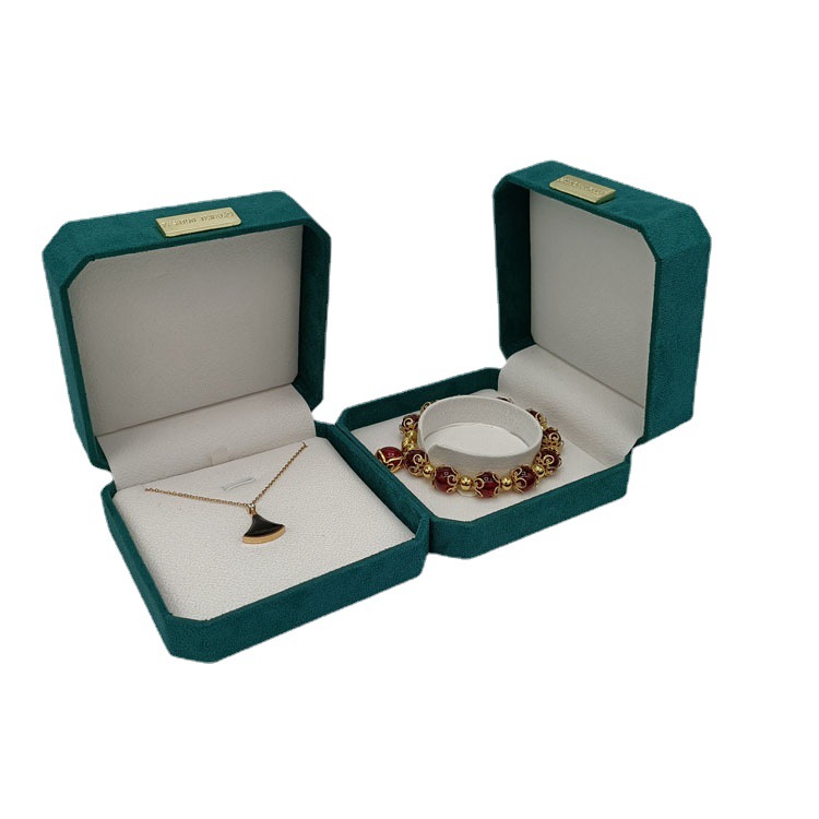 新款八角带金标墨绿色手镯盒吊坠盒鹿皮绒首饰盒首饰礼品盒包装盒