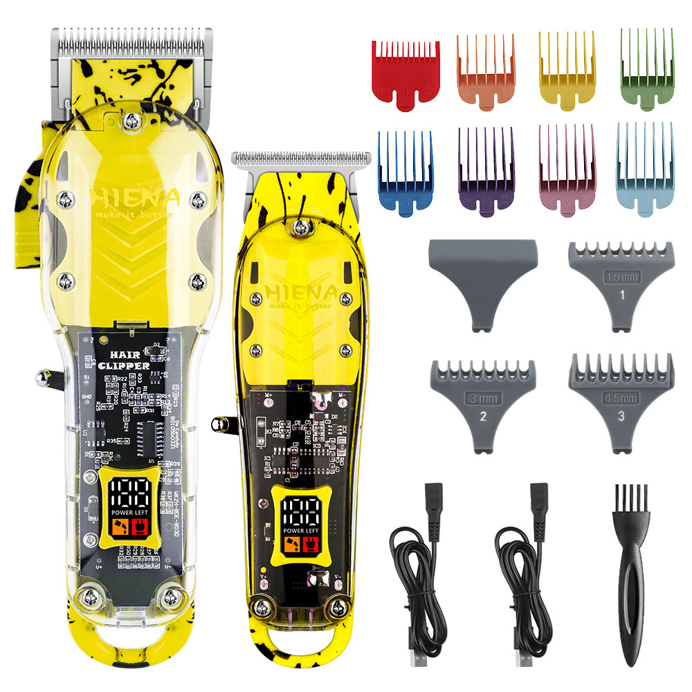 Cortadora de cabello profesional, pantalla digital LCD eléctrica, cuerpo transparente, máquina T01, traje recargable dos en uno, transfronterizo
