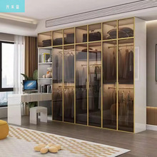 轻奢玻璃门衣柜卧室极简新款衣柜转角衣帽间储物柜联合整体大衣橱