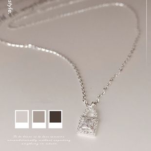 Lock ~ S925 Sterling Silver Micro Diamond Pendant Necklace Clavicle Chain blingbling Super Flash European and American Style