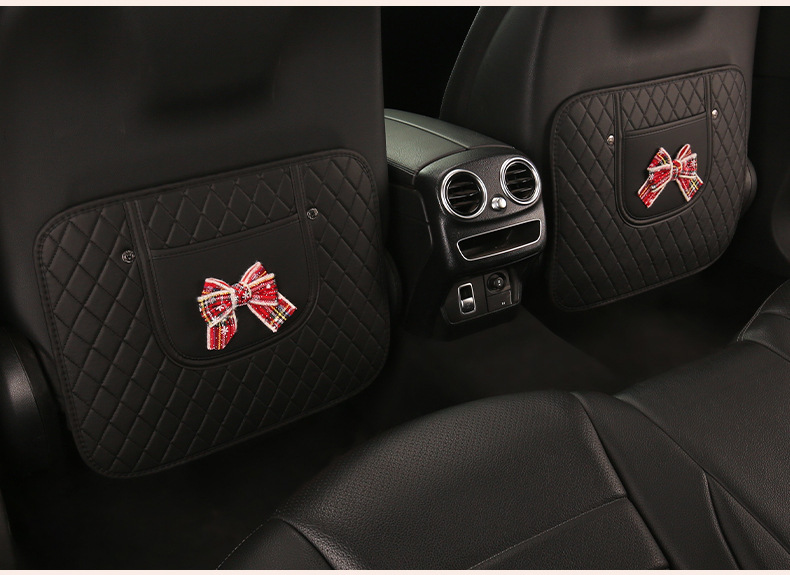 Christmas Style Fashionable Bowknot Car Seat Back Anti-Kick Pad, Car Seat Back Anti-Dirt Pad with Storage Strap