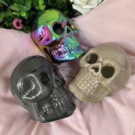 万圣节道具装备派对装饰陶瓷摆件骷髅头摆件家居桌面工艺品