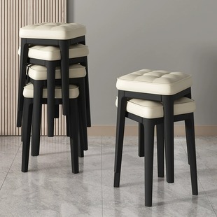 Stackable Stool Household Plastic Thickened Light Luxury Soft Bag Square Stool Bedroom Makeup Stool Living Room Spare Dining Table Chair
