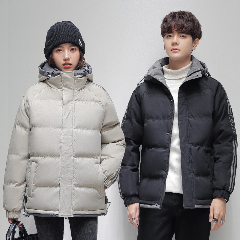 El Comercio exterior más el tamaño de la capa de algodón acolchado para hombres y mujeres pareja Otoño e Invierno Nuevo estilo coreano de moda de lana con forro grueso cálido Abrigo con capucha de algodón acolchado