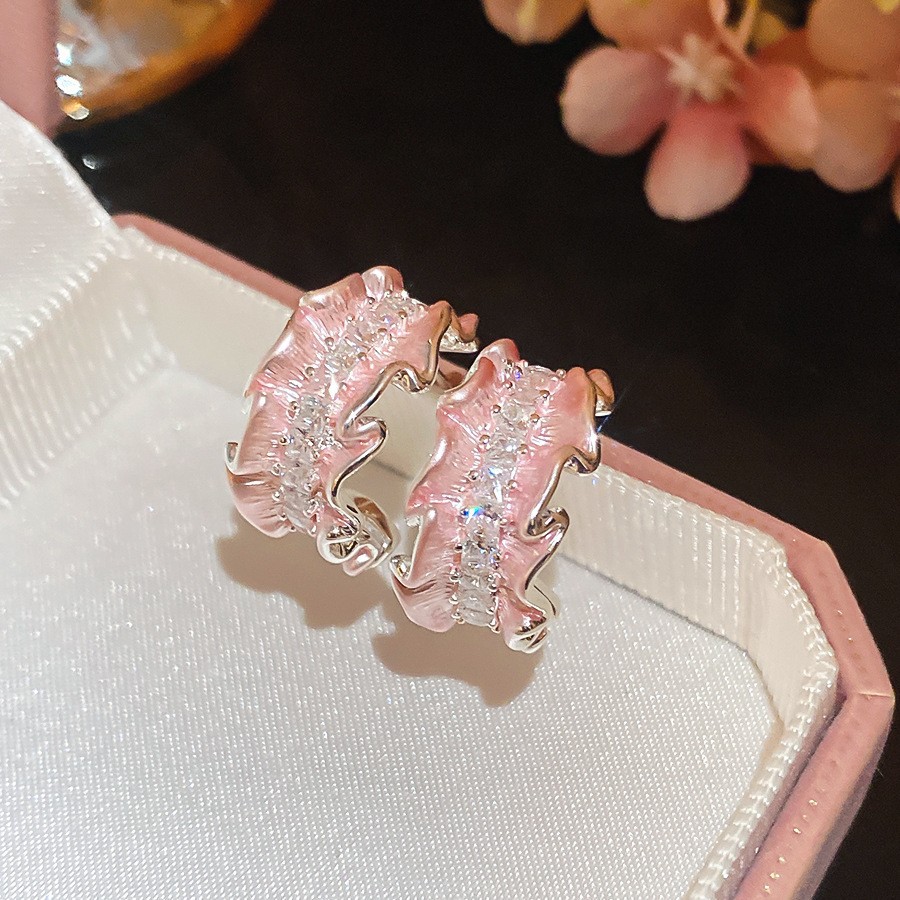 Aguja de plata Corea del Sur diamante Opal flor pendientes diseño fresco Rosa pendientes moda pendientes dulces al por mayor