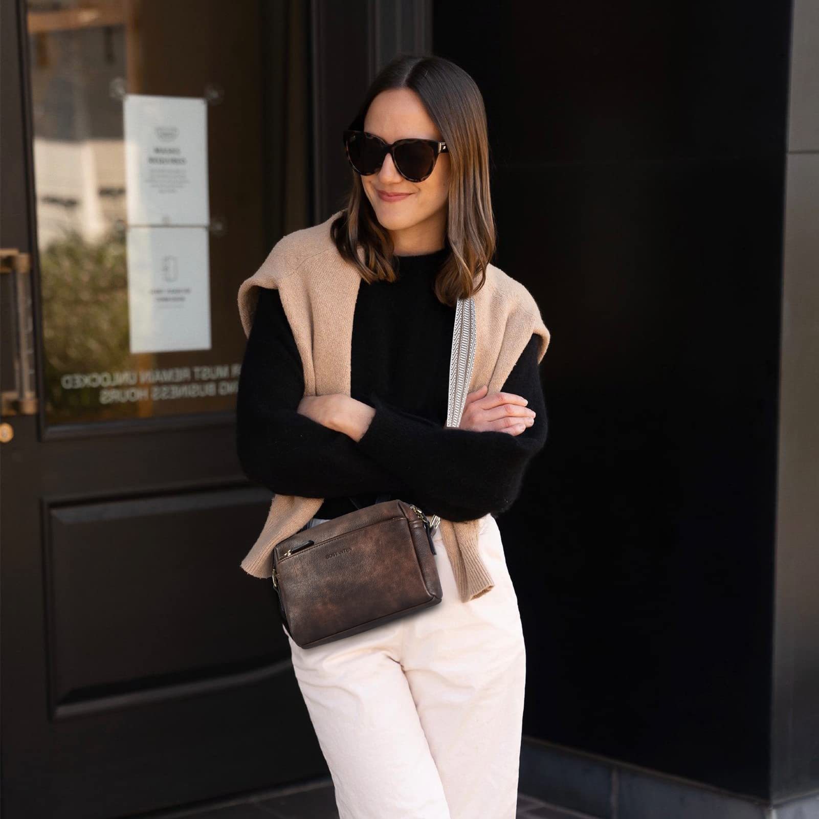 New women's small crossbody bag, three zippered mobile phone newspaper, leather small bag, colored shoulder strap single shoulder bag_voghion.com