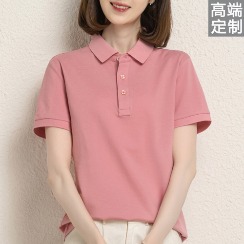 High-end T-shirt culture: Women's short-sleeve polo shirts with lapel collars, featuring printed logos—ideal for company uniforms and corporate work attire.