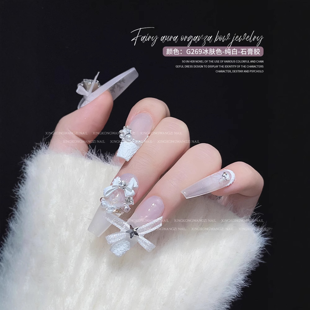 Decoraciones de Uñas con Lazo de Organza y Purpurina Fina, Populares en Internet, Novedad Otoño-Invierno, Accesorios para Uñas con Diseño de Zapatos de Ballet