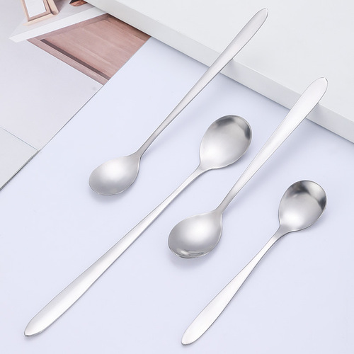 Japanese and Korean Style Stainless Steel Tableware Coffee Dessert Spoons Long Handle Ice Scoop Mixing Spoons Corporate Gift Spoons Printed with Logo
