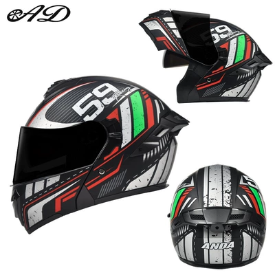 Wing, Flip-Up Helmet with 3C Certification, Motosiklet kaskı (dəbilqə) - exclusively-for-foreign-trade-59-knight-black-tea-mirror-high-definition-mirror-m-code