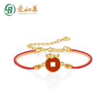 国潮可爱小马S925纯银镶红玛瑙手链十二生肖本命马年红绳编织手链