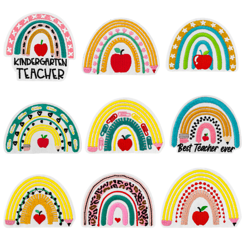 New Teachers' Day Rainbow Pencil Cloth Sticker Clothes Bag Embroidery Sticker Clothing Patch Sticker Mobile Phone Shell Backpack Decoration