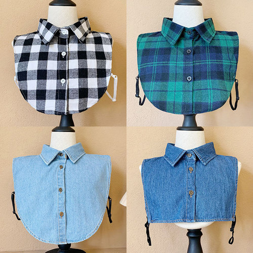 Holiday of holiday of denim shirt collar children brought large lattice qiu dong professional doll collar shirt collar