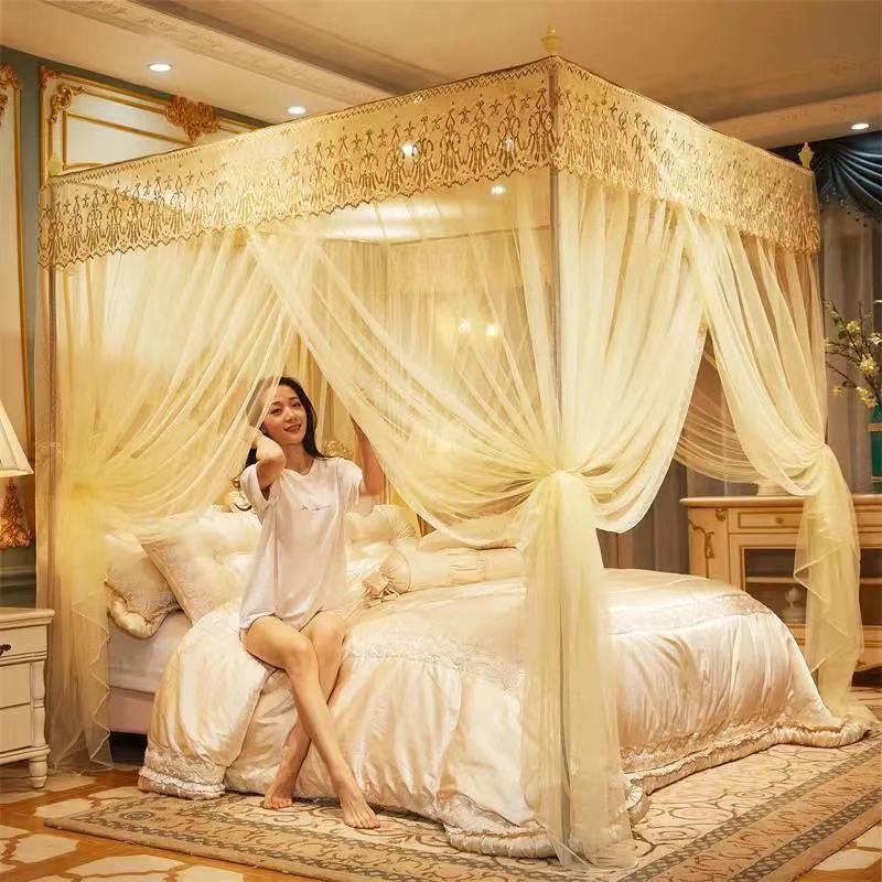 Verano doméstico sin instalación de soporte de piso de dormitorio mosquiteros cortes 2026 nuevo tres puertas princesa cifrado de viento